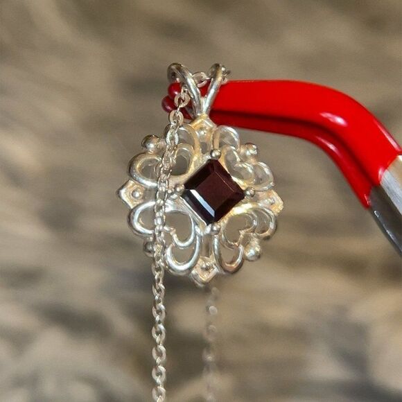 Sterling Silver 925 Garnet Necklace - Picture 3 of 8